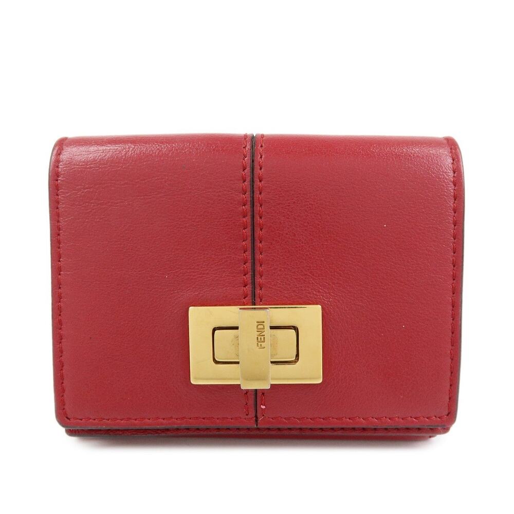 Fendi Peekaboo Leather Compact Trifold Wallet Red